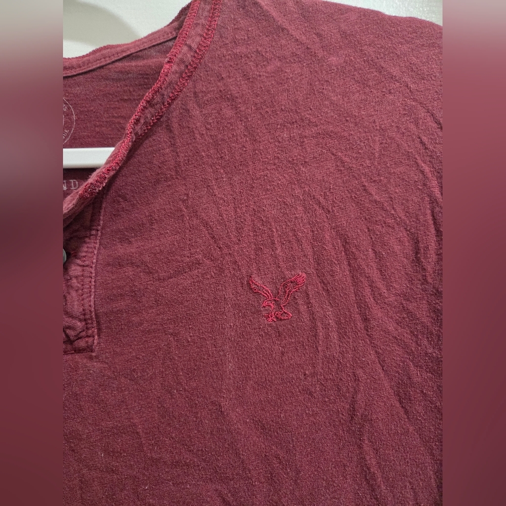 American Eagle Burgundy Henley Shirt - Picture 2 of 9